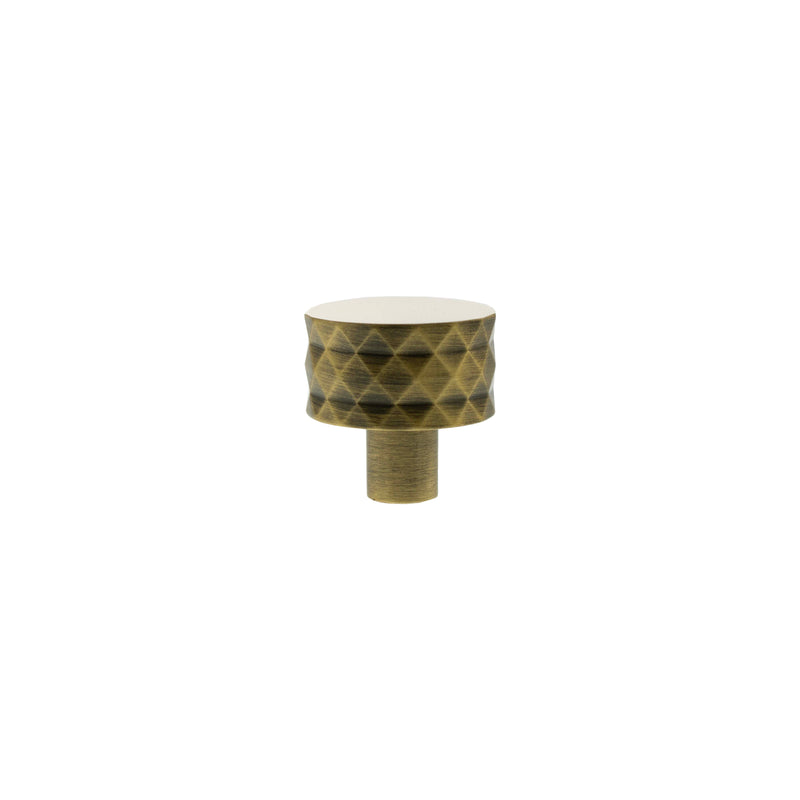 Millhouse Brass Chrysler Diamond Round Cabinet Knob Handle - Antique Brass - MHCD1530AB - Choice Handles