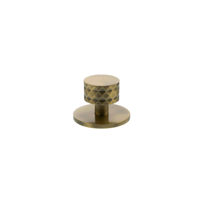 Millhouse Brass Chrysler Diamond Round Cabinet Knob Handle on Backplate - Antique Brass - MHCDB1530AB - Choice Handles