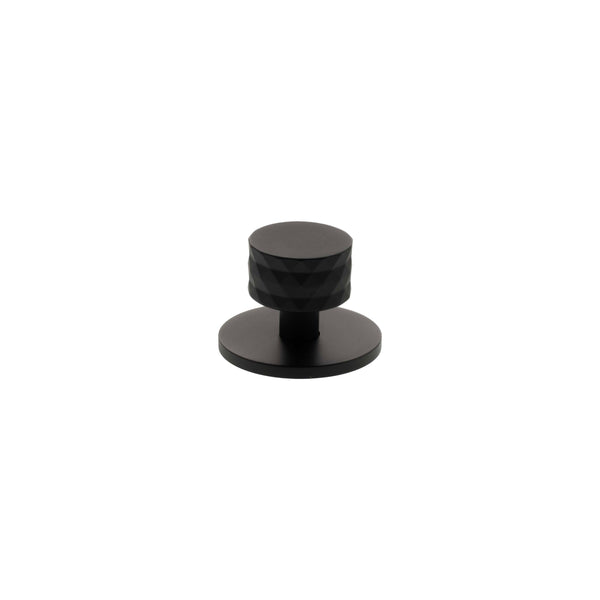 Millhouse Brass Chrysler Diamond Round Cabinet Knob Handle on Backplate - Matt Black - MHCDB1530MB - Choice Handles
