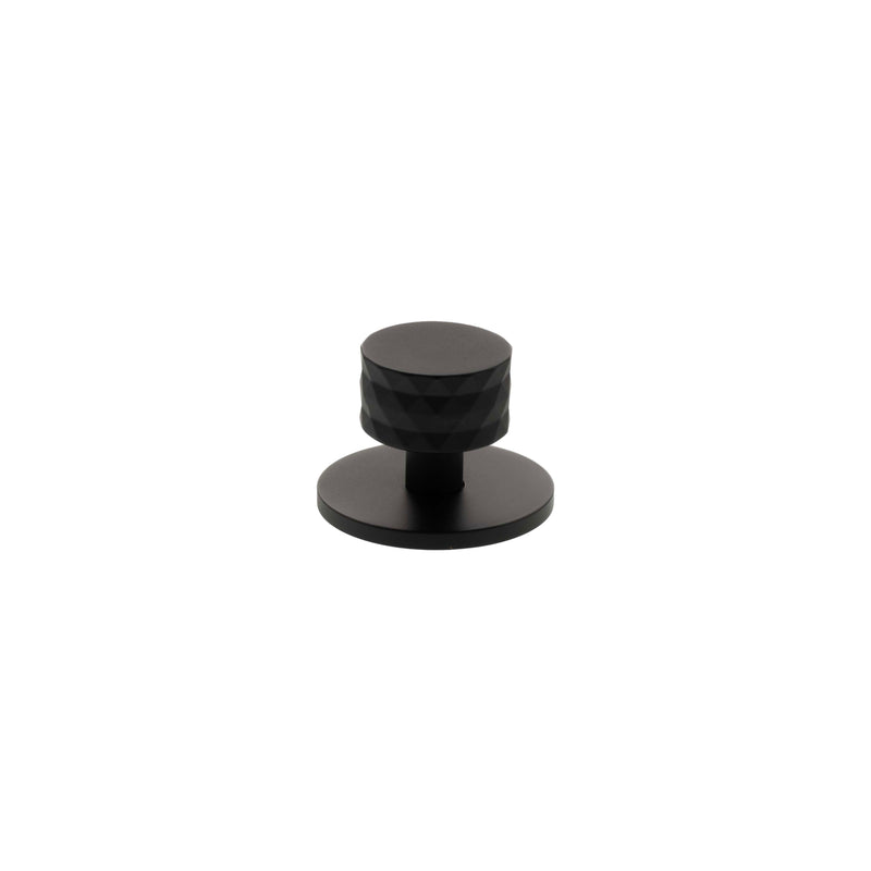 Millhouse Brass Chrysler Diamond Round Cabinet Knob Handle on Backplate - Matt Black - MHCDB1530MB
