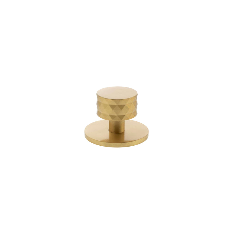 Millhouse Brass Chrysler Diamond Round Cabinet Knob Handle on Backplate - Satin Brass - MHCDB1530SB - Choice Handles