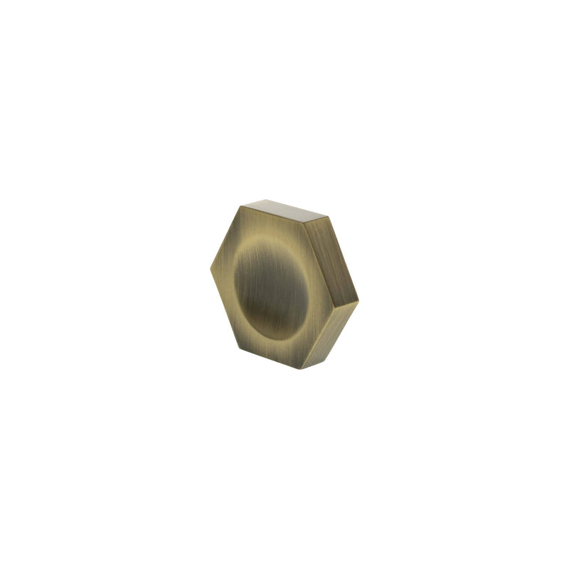 Millhouse Brass Pennington Hexagonal Finger Pull Cabinet Knob Handle - Antique Brass - MHCH1338AB - Choice Handles