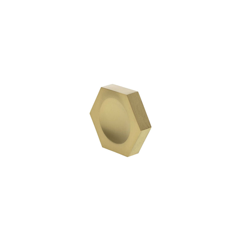 Millhouse Brass Pennington Hexagonal Finger Pull Cabinet Knob Handle - Satin Brass - MHCH1338SB - Choice Handles
