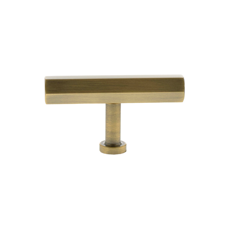 Millhouse Brass Pennington Hexagonal T-Bar Cabinet Knob Handle - Antique Brass - MHCH1675AB - Choice Handles