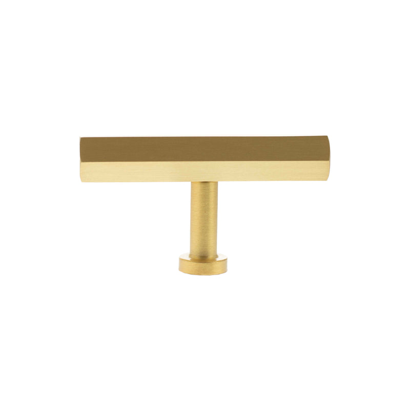 Millhouse Brass Pennington Hexagonal T-Bar Cabinet Knob Handle - Satin Brass - MHCH1675SB - Choice Handles