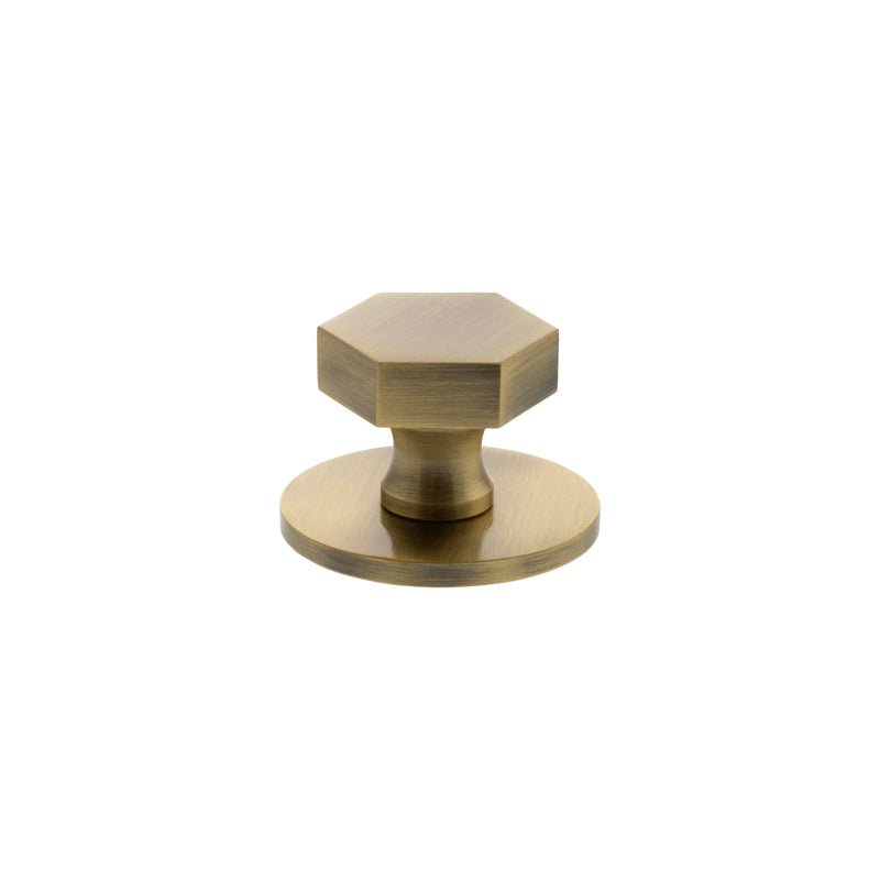 Millhouse Brass Pennington Hexagonal Cabinet Knob Handle on Backplate - Antique Brass - MHCHB1532AB - Choice Handles