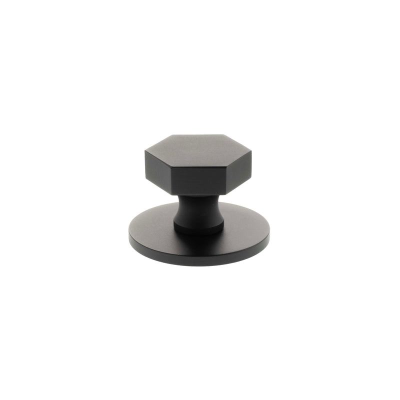Millhouse Brass Pennington Hexagonal Cabinet Knob Handle on Backplate - Matt Black - MHCHB1532MB - Choice Handles