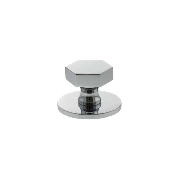 Millhouse Brass Pennington Hexagonal Cabinet Knob Handle on Backplate - Polished Chrome - MHCHB1532PC - Choice Handles