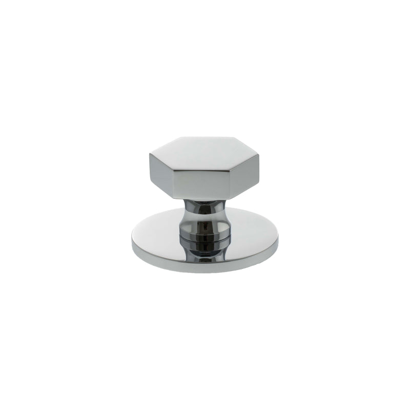 Millhouse Brass Pennington Hexagonal Cabinet Knob Handle on Backplate - Polished Chrome - MHCHB1532PC - Choice Handles
