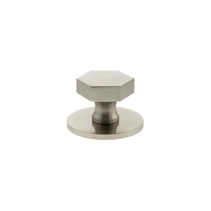 Millhouse Brass Pennington Hexagonal Cabinet Knob Handle on Backplate - Satin Nickel - MHCHB1532SN - Choice Handles