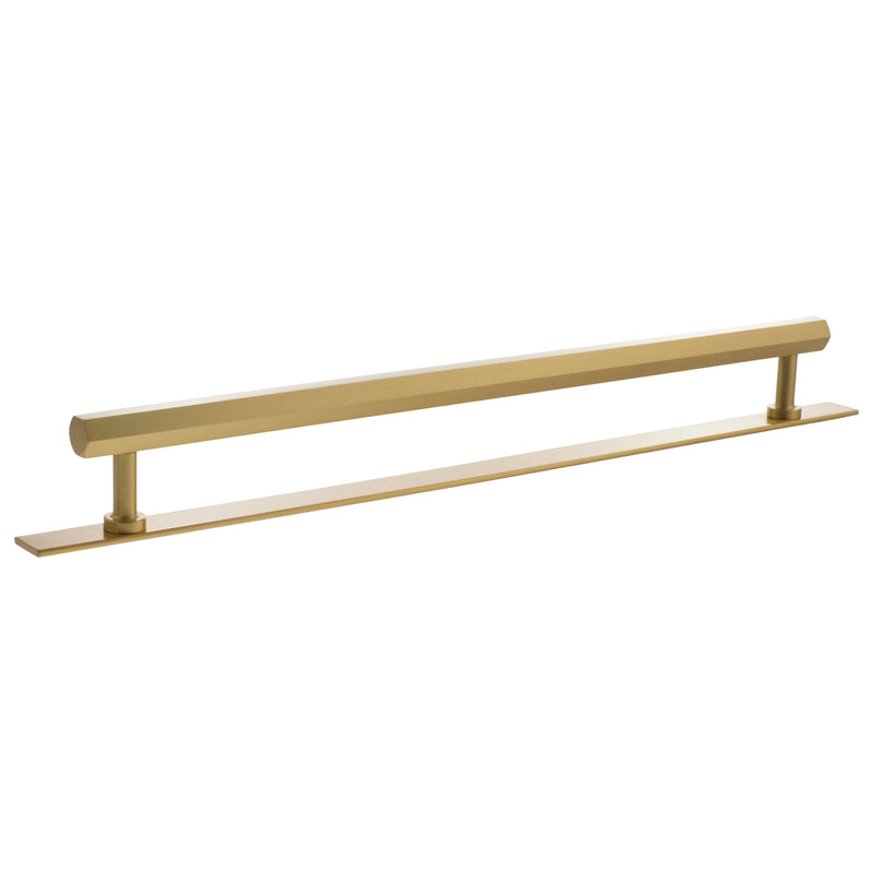 Millhouse Brass Pennington Hexagonal T-Bar Cabinet Pull Handle on Backplate 320mm - Satin Brass - MHCHB17320SB