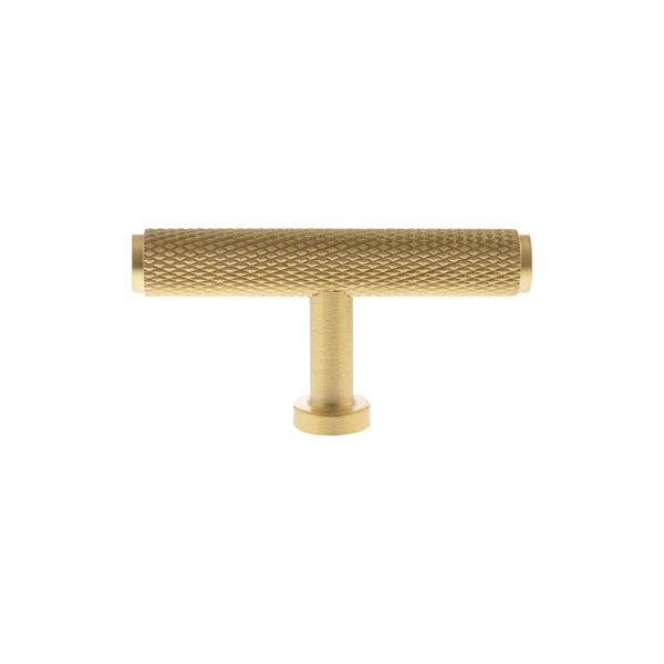Millhouse Brass Eiffel Knurled T-Bar Cabinet Knob Handle - Satin Brass - MHCK1675SB - Choice Handles