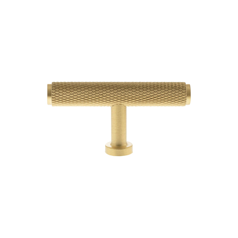 Millhouse Brass Eiffel Knurled T-Bar Cabinet Knob Handle - Satin Brass - MHCK1675SB - Choice Handles