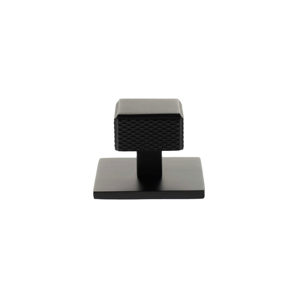 Millhouse Brass Eiffel Knurled Square Cabinet Knob Handle on Backplate - Matt Black - MHCKB1230MB - Choice Handles