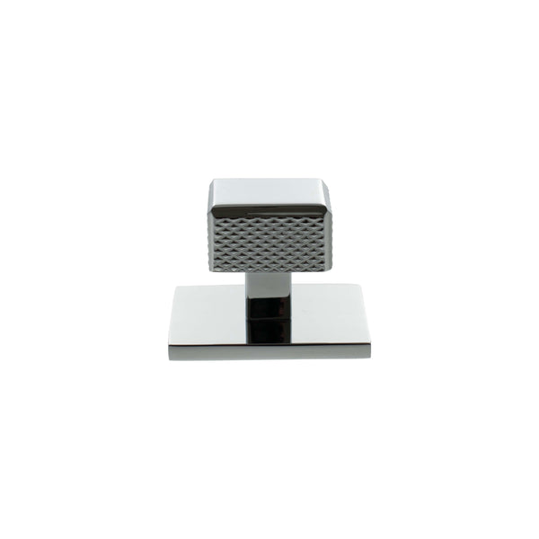 Millhouse Brass Eiffel Knurled Square Cabinet Knob Handle on Backplate - Polished Chrome - MHCKB1230PC - Choice Handles