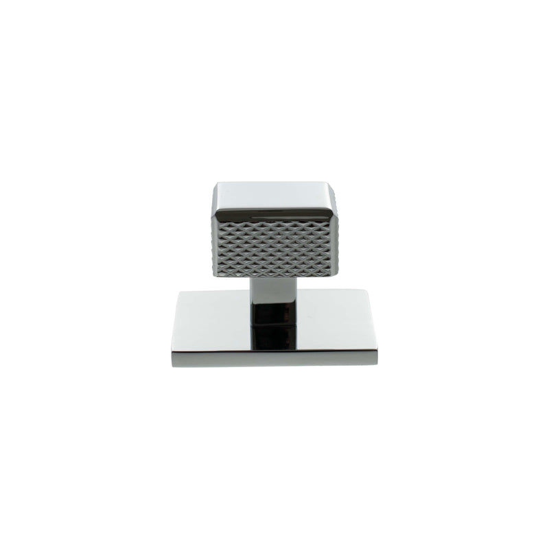 Millhouse Brass Eiffel Knurled Square Cabinet Knob Handle on Backplate - Polished Chrome - MHCKB1230PC - Choice Handles