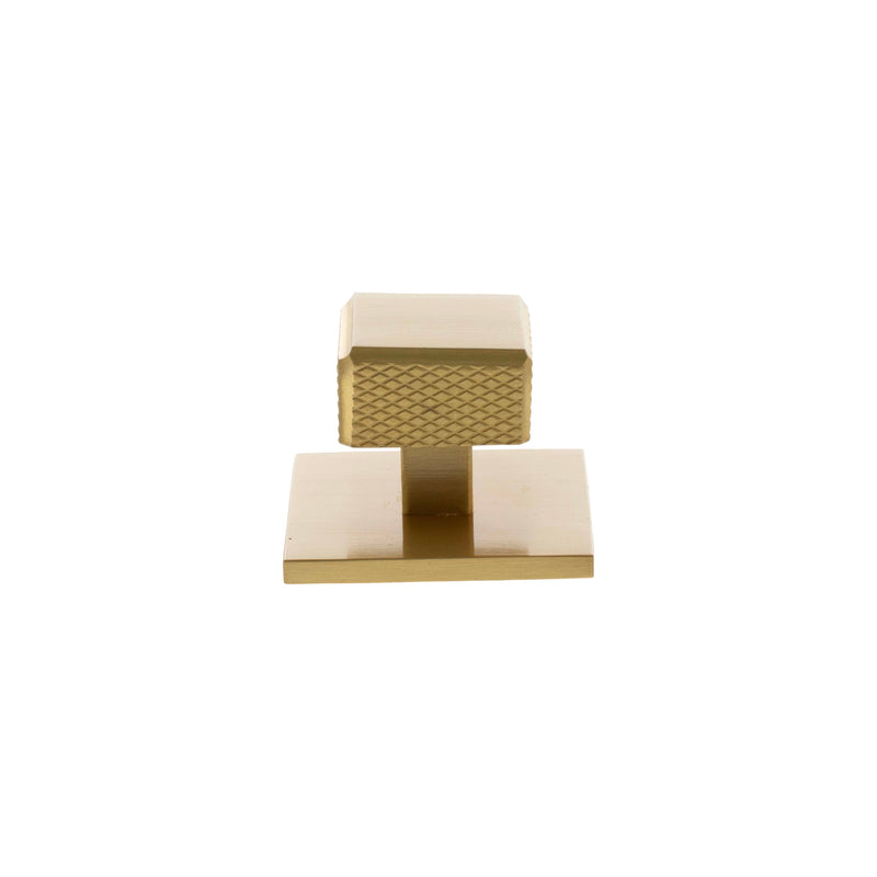 Millhouse Brass Eiffel Knurled Square Cabinet Knob Handle on Backplate - Satin Brass - MHCKB1230SB - Choice Handles