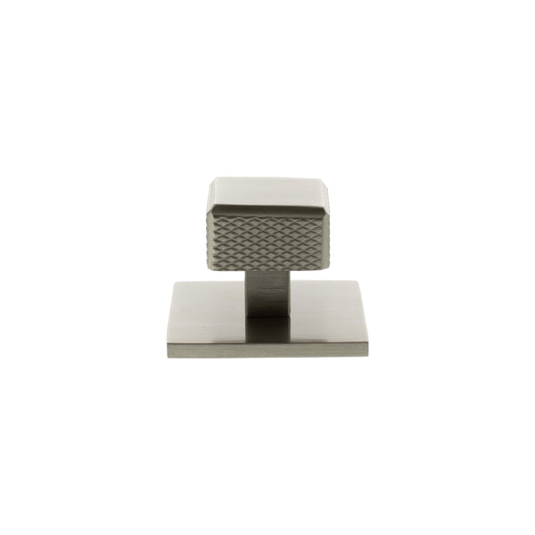 Millhouse Brass Eiffel Knurled Square Cabinet Knob Handle on Backplate - Satin Nickel - MHCKB1230SN - Choice Handles