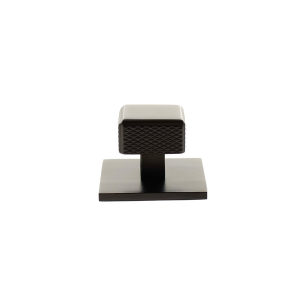 Millhouse Brass Eiffel Knurled Square Cabinet Knob Handle on Backplate - Urban Dark Bronze - MHCKB1230UDB - Choice Handles