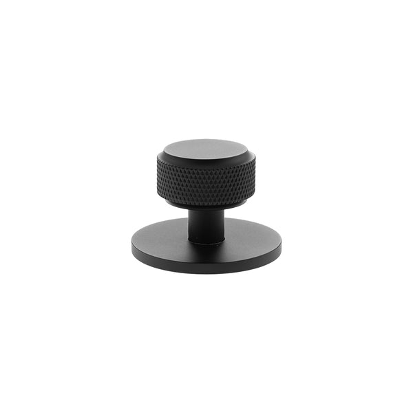 Millhouse Brass Eiffel Knurled Round Cabinet Knob Handle on Backplate - Matt Black - MHCKB1532MB - Choice Handles