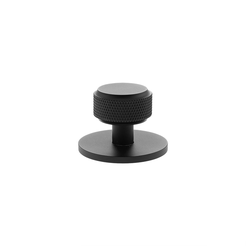 Millhouse Brass Eiffel Knurled Round Cabinet Knob Handle on Backplate - Matt Black - MHCKB1532MB - Choice Handles