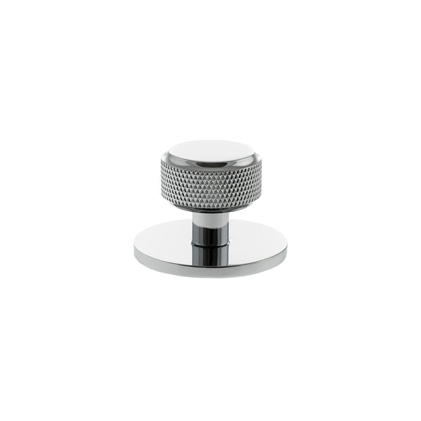 Millhouse Brass Eiffel Knurled Round Cabinet Knob Handle on Backplate - Polished Chrome - MHCKB1532PC - Choice Handles