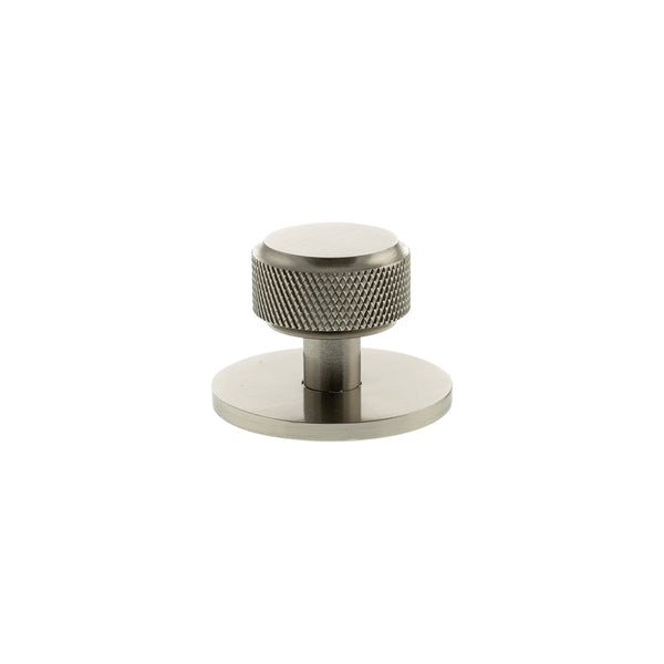 Millhouse Brass Eiffel Knurled Round Cabinet Knob Handle on Backplate - Satin Nickel - MHCKB1532SN - Choice Handles