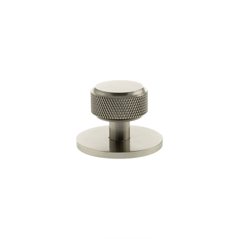 Millhouse Brass Eiffel Knurled Round Cabinet Knob Handle on Backplate - Satin Nickel - MHCKB1532SN - Choice Handles