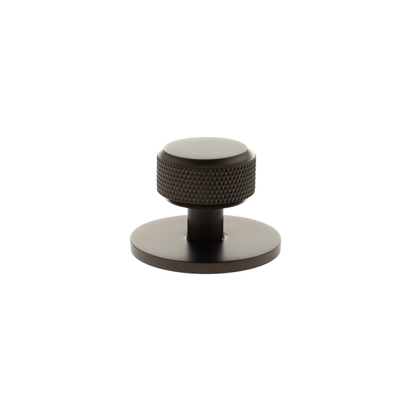 Millhouse Brass Eiffel Knurled Round Cabinet Knob Handle on Backplate - Urban Dark Bronze - MHCKB1532UDB - Choice Handles