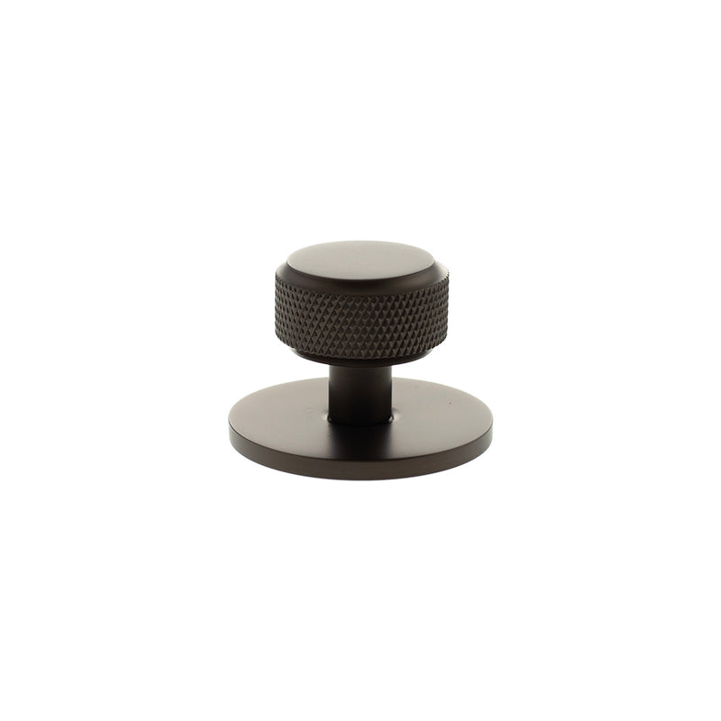 Millhouse Brass Eiffel Knurled Round Cabinet Knob Handle on Backplate - Urban Dark Bronze - MHCKB1532UDB - Choice Handles