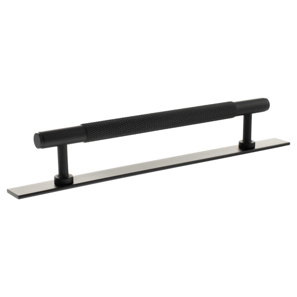 Millhouse Brass Eiffel Knurled T-Bar Cabinet Pull Handle on Backplate 160mm - Matt Black - MHCKB17160MB - Choice Handles