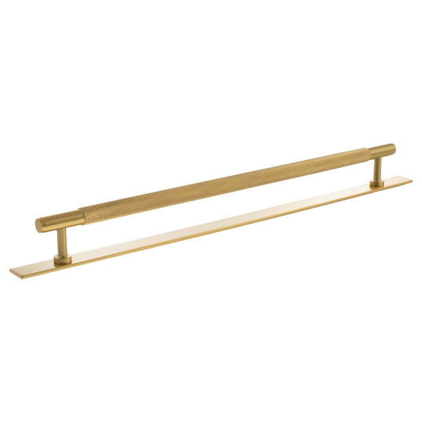 Millhouse Brass Eiffel Knurled T-Bar Cabinet Pull Handle on Backplate 320mm - Satin Brass - MHCKB17320SB - Choice Handles
