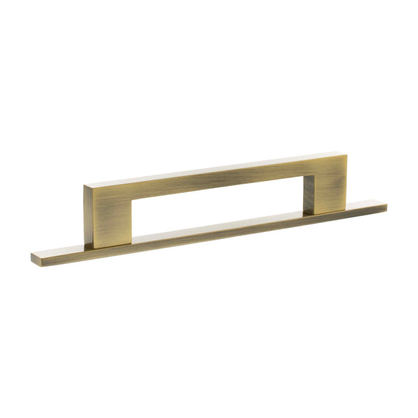 Millhouse Brass Empire Slim Cabinet Pull Handle on Backplate 128mm - Antique Brass - MHCNB17128AB