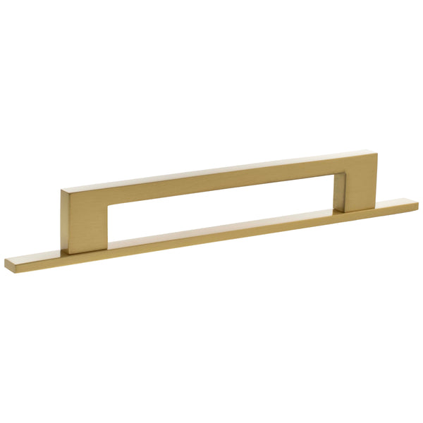 Millhouse Brass Empire Slim Cabinet Pull Handle on Backplate 160mm - Satin Brass - MHCNB17160SB