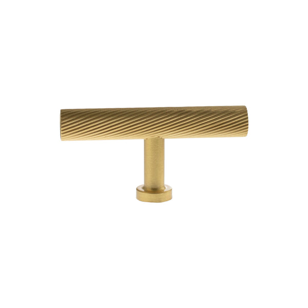 Millhouse Brass Paddington Spiral T-Bar Cabinet Knob Handle - Satin Brass - MHCS1675SB - Choice Handles