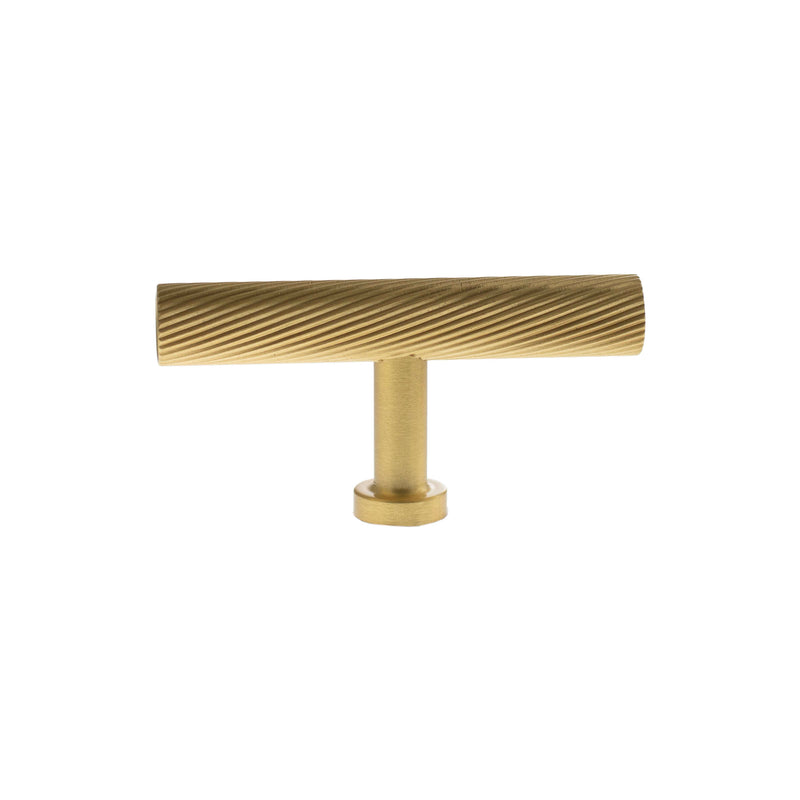 Millhouse Brass Paddington Spiral T-Bar Cabinet Knob Handle - Satin Brass - MHCS1675SB - Choice Handles