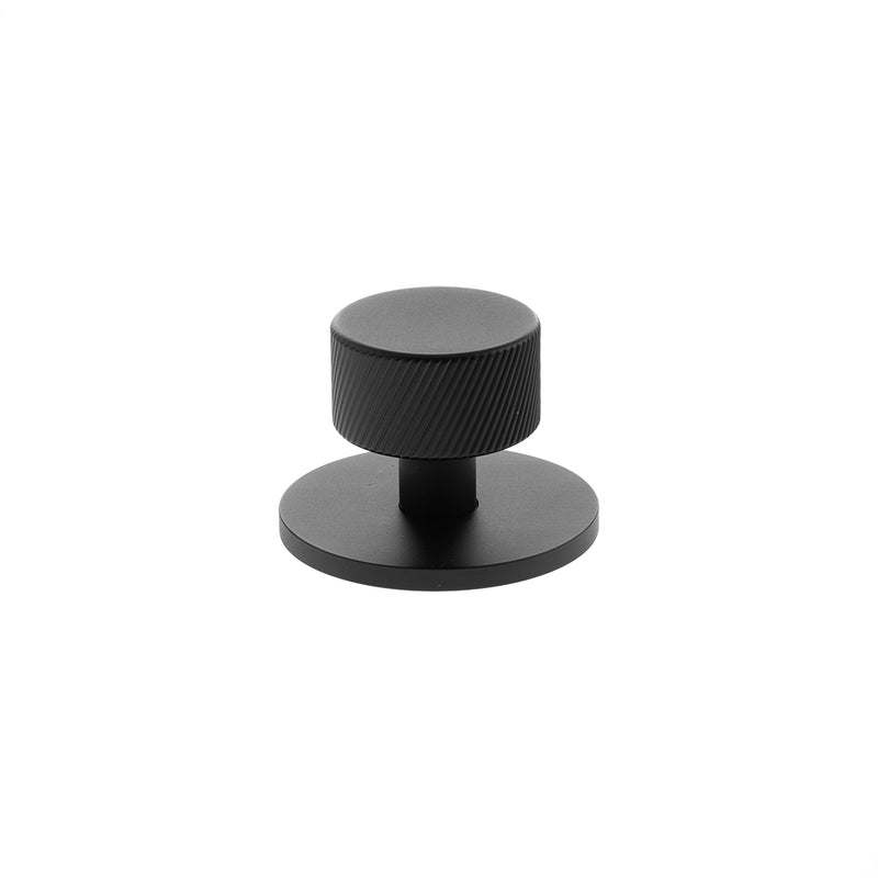 Millhouse Brass Paddington Spiral Round Cabinet Knob Handle on Backplate - Matt Black - MHCSB1532MB - Choice Handles