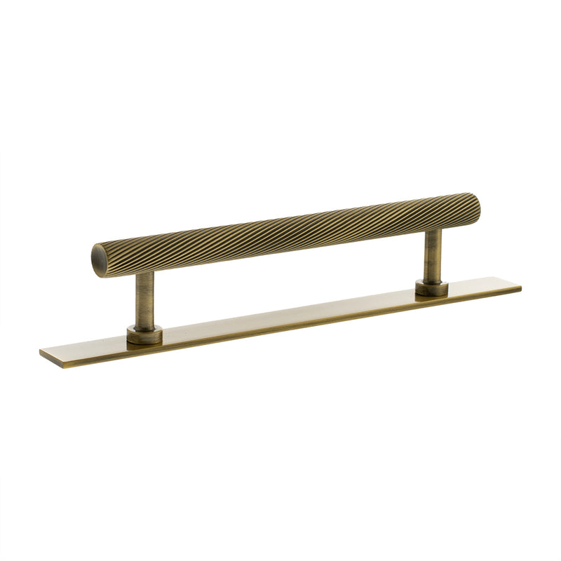 Millhouse Brass Paddington Spiral T-Bar Cabinet Pull Handle on Backplate 128mm - Antique Brass - MHCSB17128AB - Choice Handles