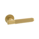 Millhouse Brass Crompton Knurled Lever Door Handle on 5mm Slimline Round Rose - Satin Brass - MHSR100SB - Choice Handles
