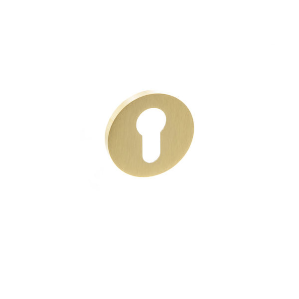 Millhouse Brass Euro Escutcheons on 5mm Slimline Round Rose - Satin Brass - MHSRESB - Choice Handles