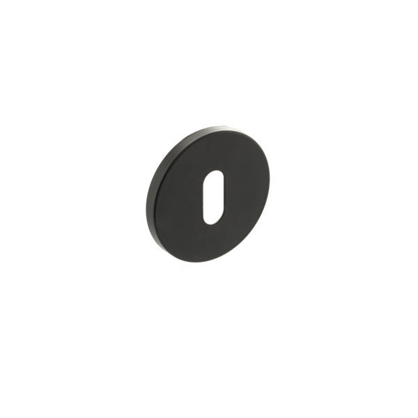 Millhouse Brass Key Escutcheons on 5mm Slimline Round Rose - Matt Black - MHSRKMB - Choice Handles