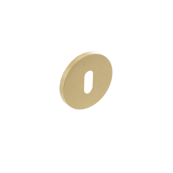 Millhouse Brass Key Escutcheons on 5mm Slimline Round Rose - Satin Brass - MHSRKSB - Choice Handles
