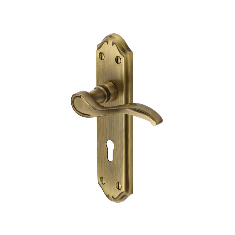 Heritage Brass Door Handle Lever Lock Verona Small Design Antique finish - MM624-AT - Choice Handles