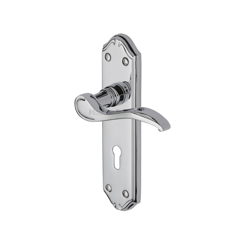 Heritage Brass Door Handle Lever Lock Verona Small Design Polished Chrome finish - MM624-PC - Choice Handles