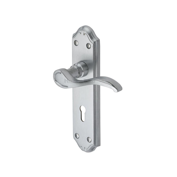 Heritage Brass Door Handle Lever Lock Verona Small Design Satin Chrome finish - MM624-SC - Choice Handles