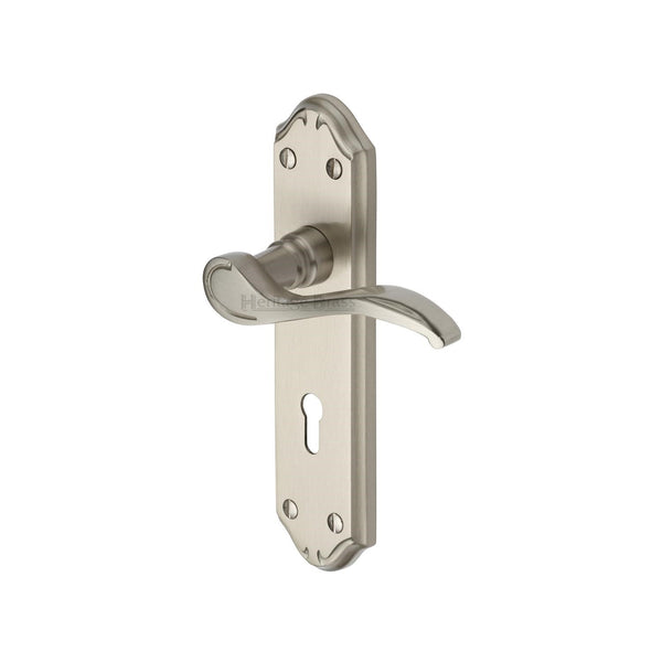 Heritage Brass Door Handle Lever Lock Verona Small Design Satin Nickel finish - MM624-SN - Choice Handles