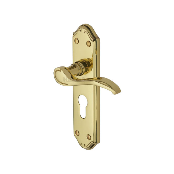 Heritage Brass Door Handle for Euro Profile Plate Verona Small Design Polished Brass finish - MM625-PB - Choice Handles