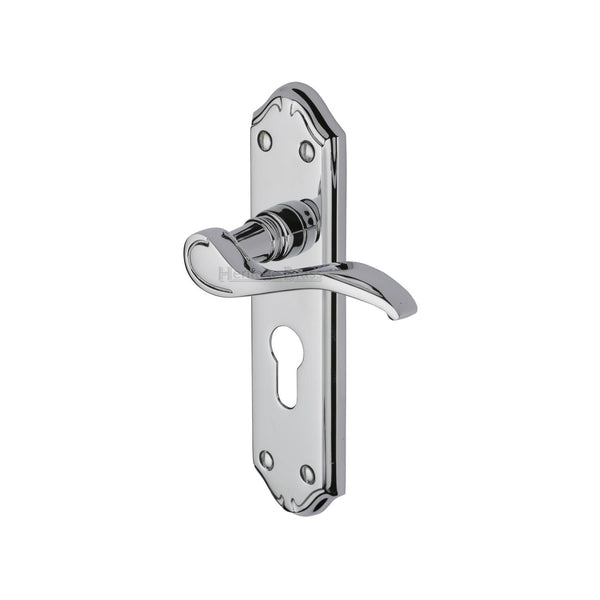 Heritage Brass Door Handle for Euro Profile Plate Verona Small Design Polished Chrome finish - MM625-PC - Choice Handles
