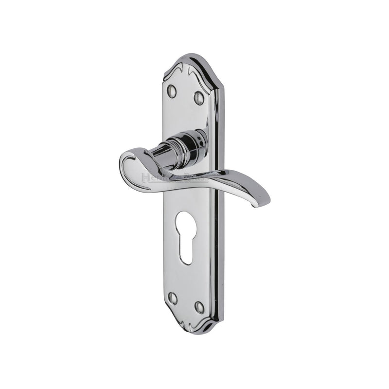 Heritage Brass Door Handle for Euro Profile Plate Verona Small Design Polished Chrome finish - MM625-PC - Choice Handles