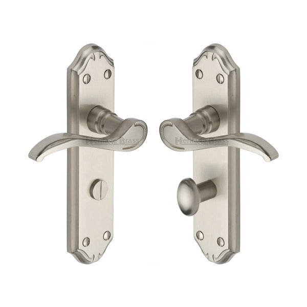 Heritage Brass Door Handle for Bathroom Verona Small Design Satin Nickel finish - MM628-SN - Choice Handles